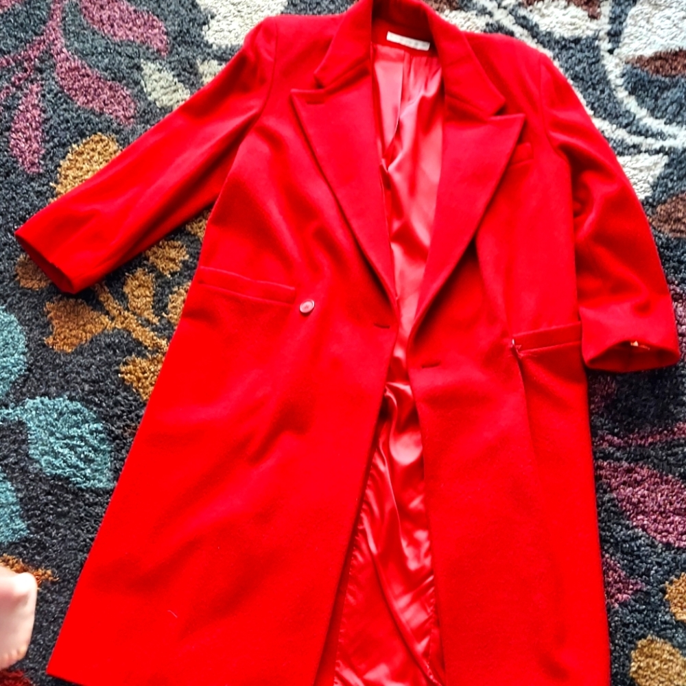 Vintage 1990s - 1980s Double-breasted Scarlet Fairbrooke Coat Size 14